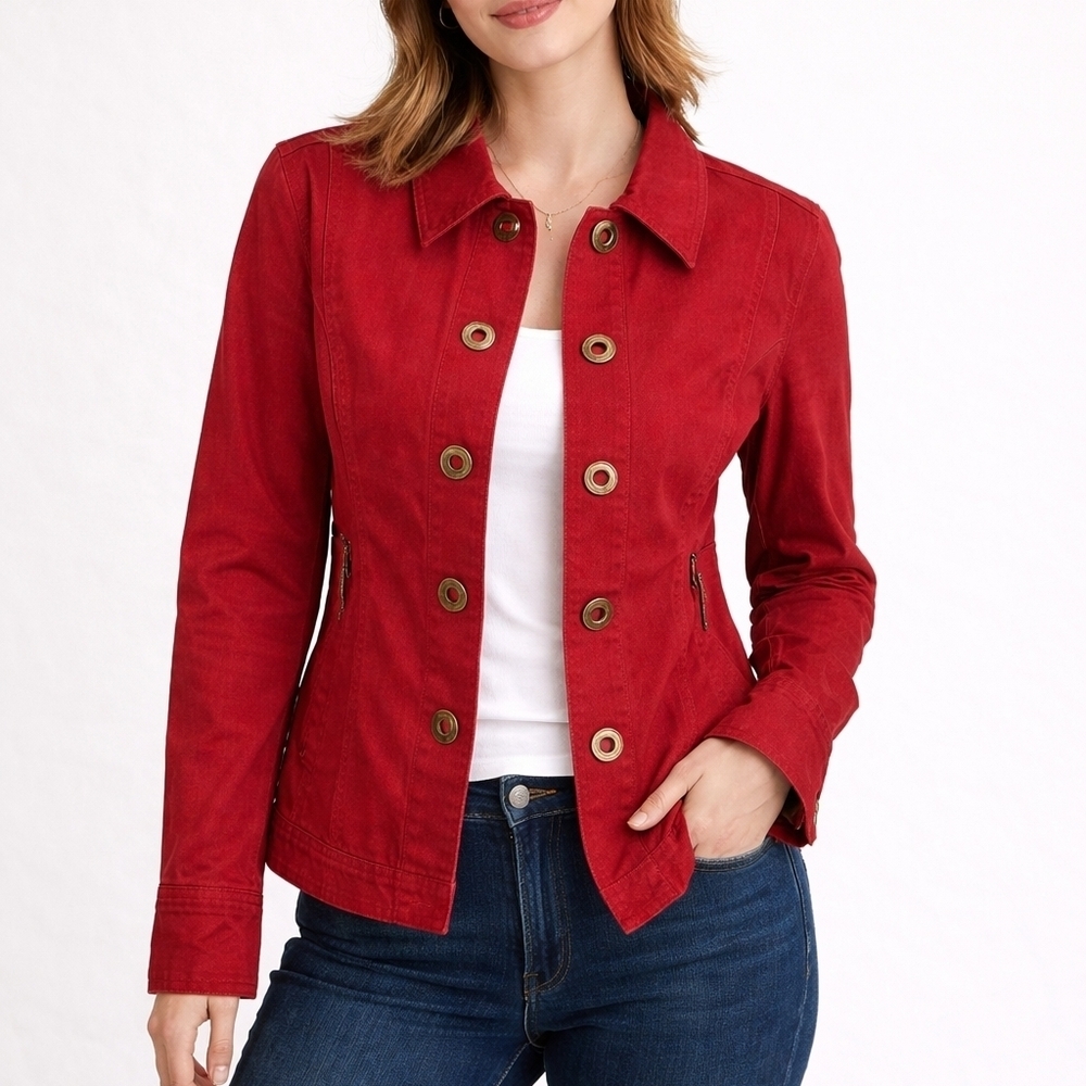 LIVE A LITTLE Oxblood Brass Snap Button Denim Jacket Shacket